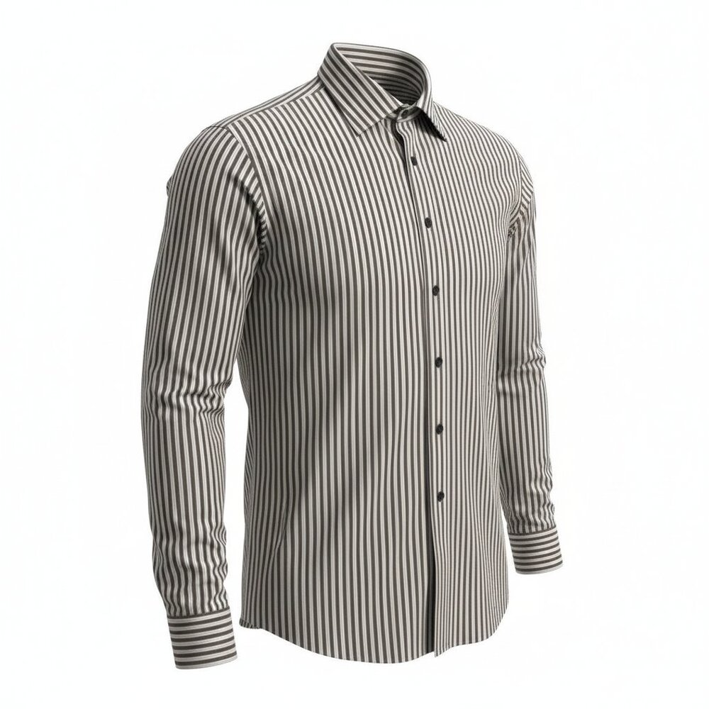 ETON Stripped Dress Shirt Designer Dark Taupe & White - Size Large